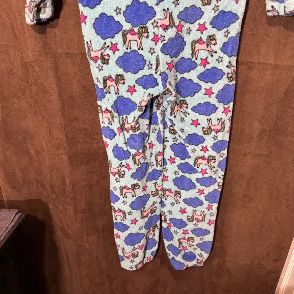Just Love Girls Size 10/12 Blue Unicorn Cloud Star‎ Hooded Fleece Pajama Onesie